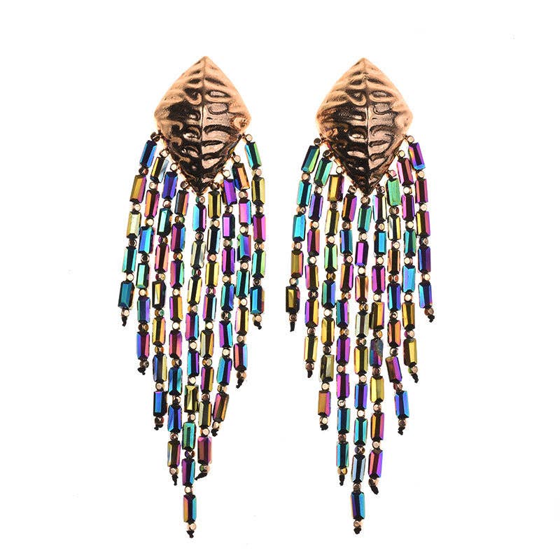 Rhombic Rhinestone Tassel Earrings E8334: Multi