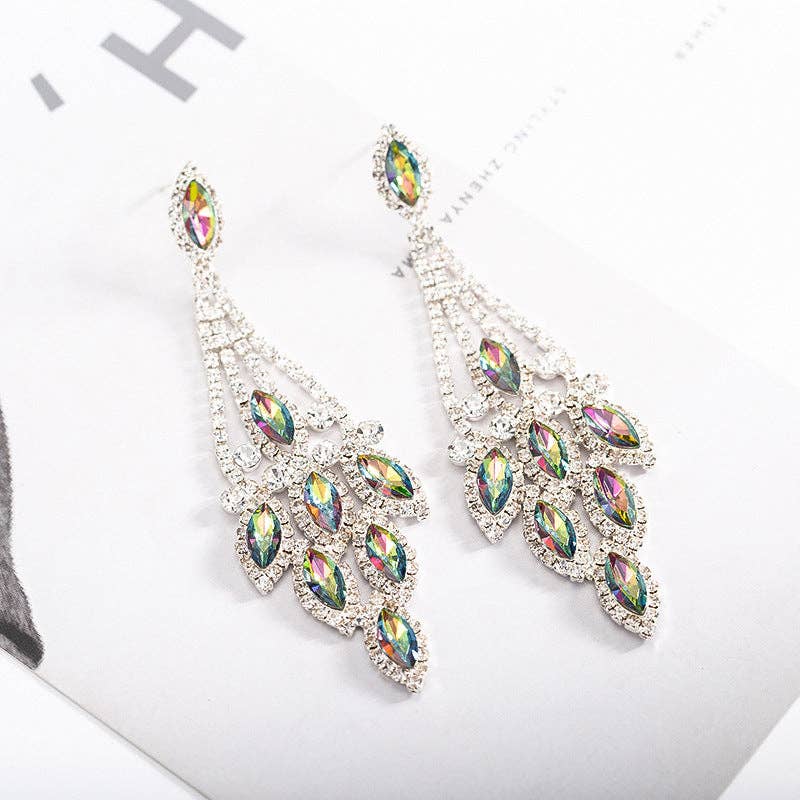 Rhinestone Tassel Earrings E7134: Gold-Multi