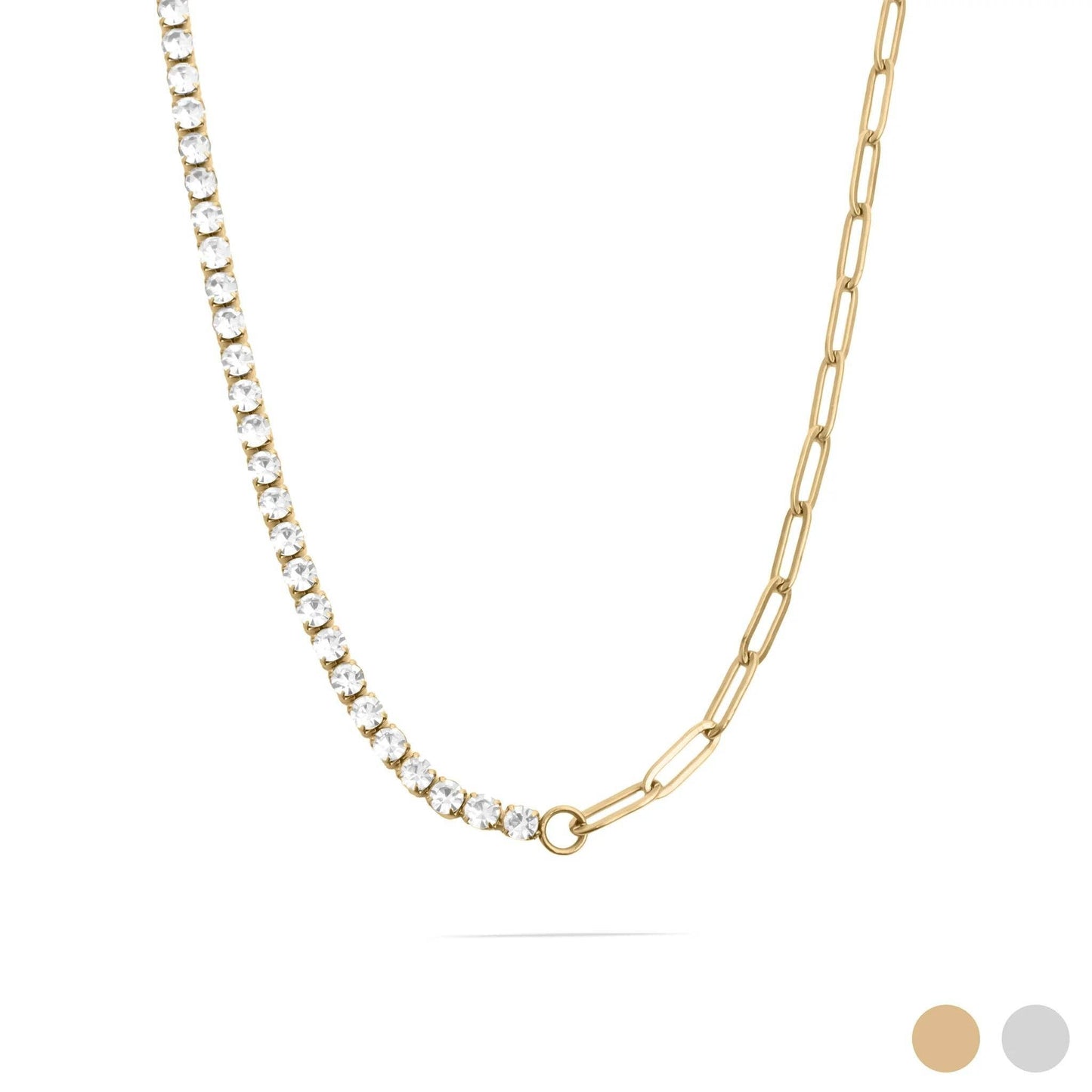 Paperclip Tennis Chain Split Necklace: Gold