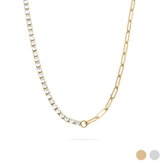 Paperclip Tennis Chain Split Necklace: Gold