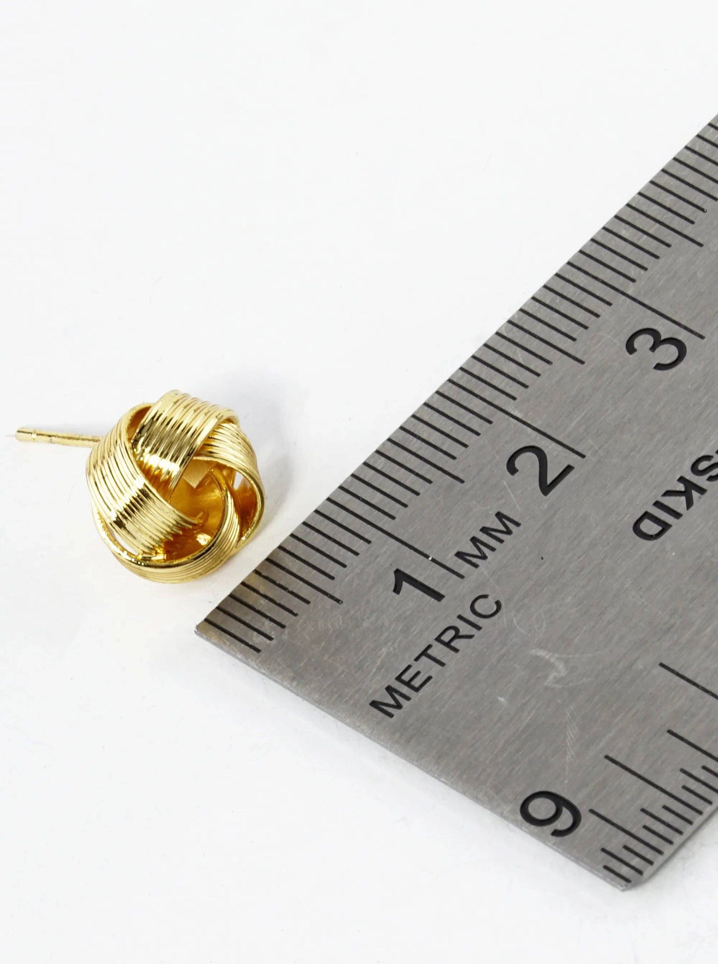 18K Gold Dipped Textured 10Mm Love Knot Stud Earrings: Two-Tone