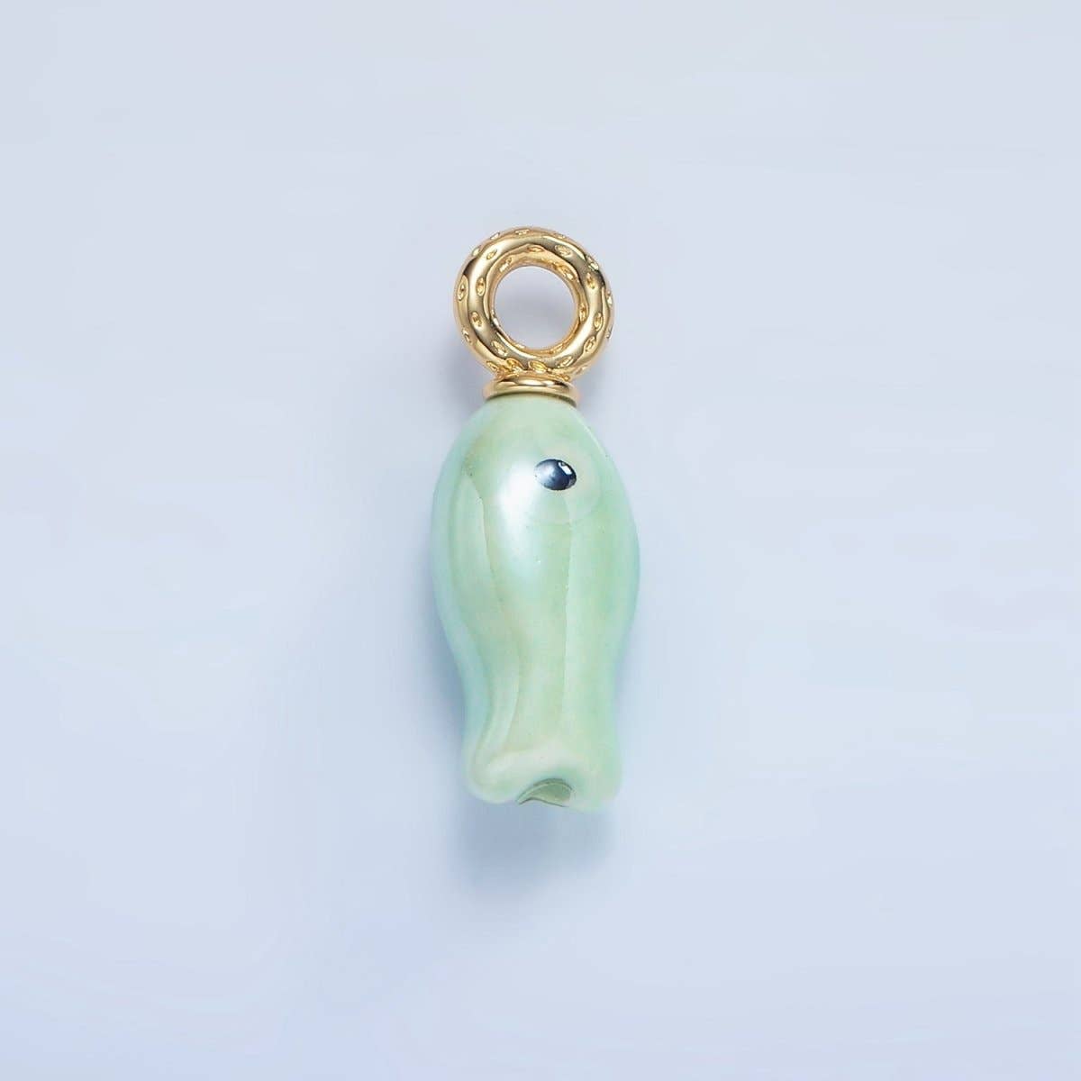 24K Gold Filled 30mm Enamel Fish Sea Animal Ceramic Drop Charm | X794 - X801: Light Green