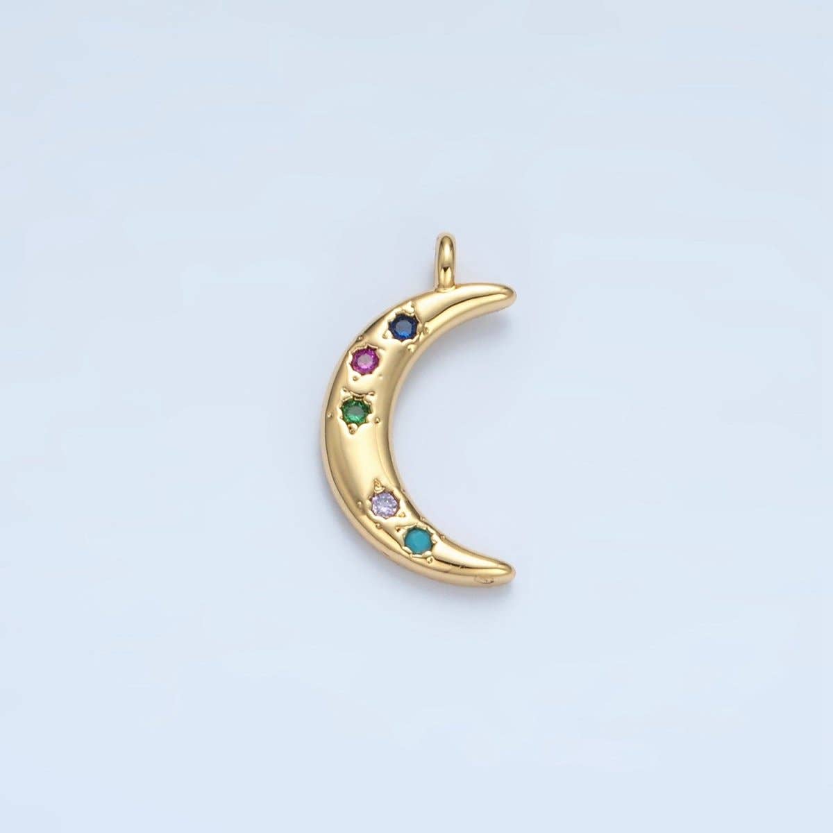 24K Gold Filled Multicolor CZ Celestial Crescent Moon Charm | E375