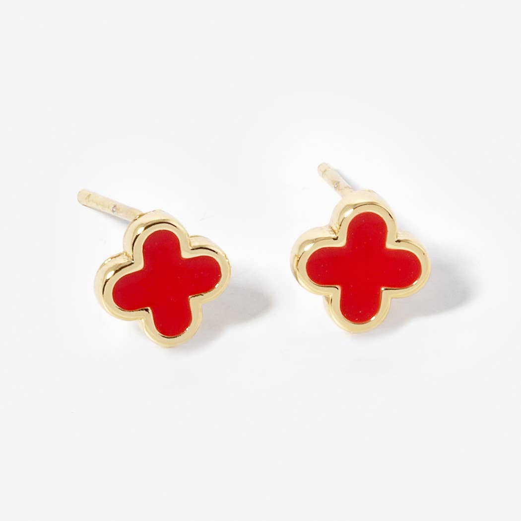 Gold-Dipped Clover Post Earrings: GBK / ONE SIZE