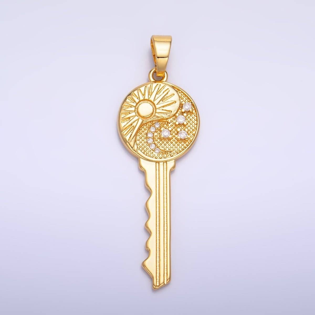 24K Gold Filled Celestial Sun Moon Star CZ Key Pendant | AA1061