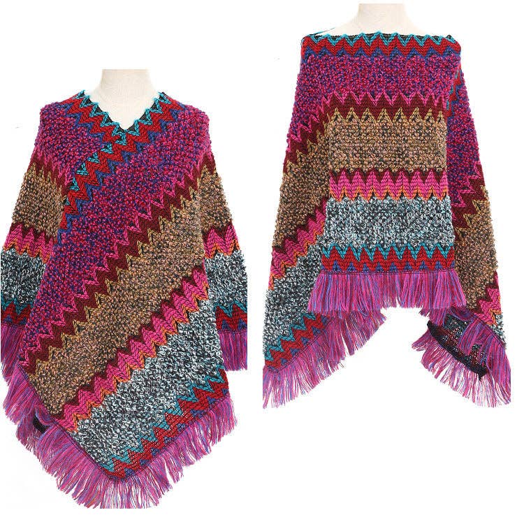 Knitted Tassel Shawl S0097: Rose Red