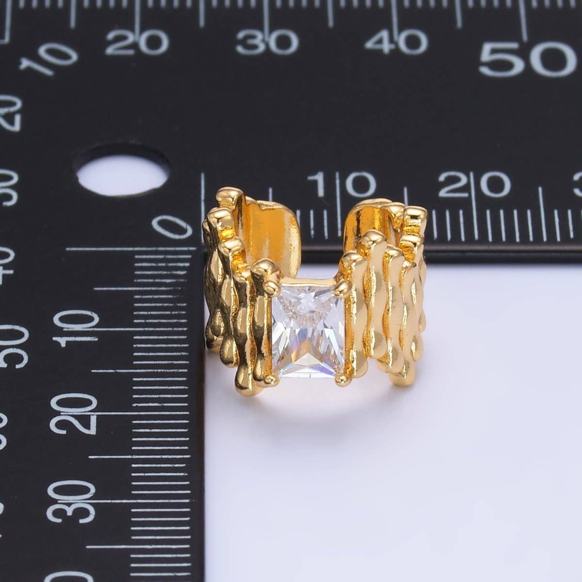 24K Gold Filled Baguette CZ Molten Linear Ear Cuff Earring | AI173