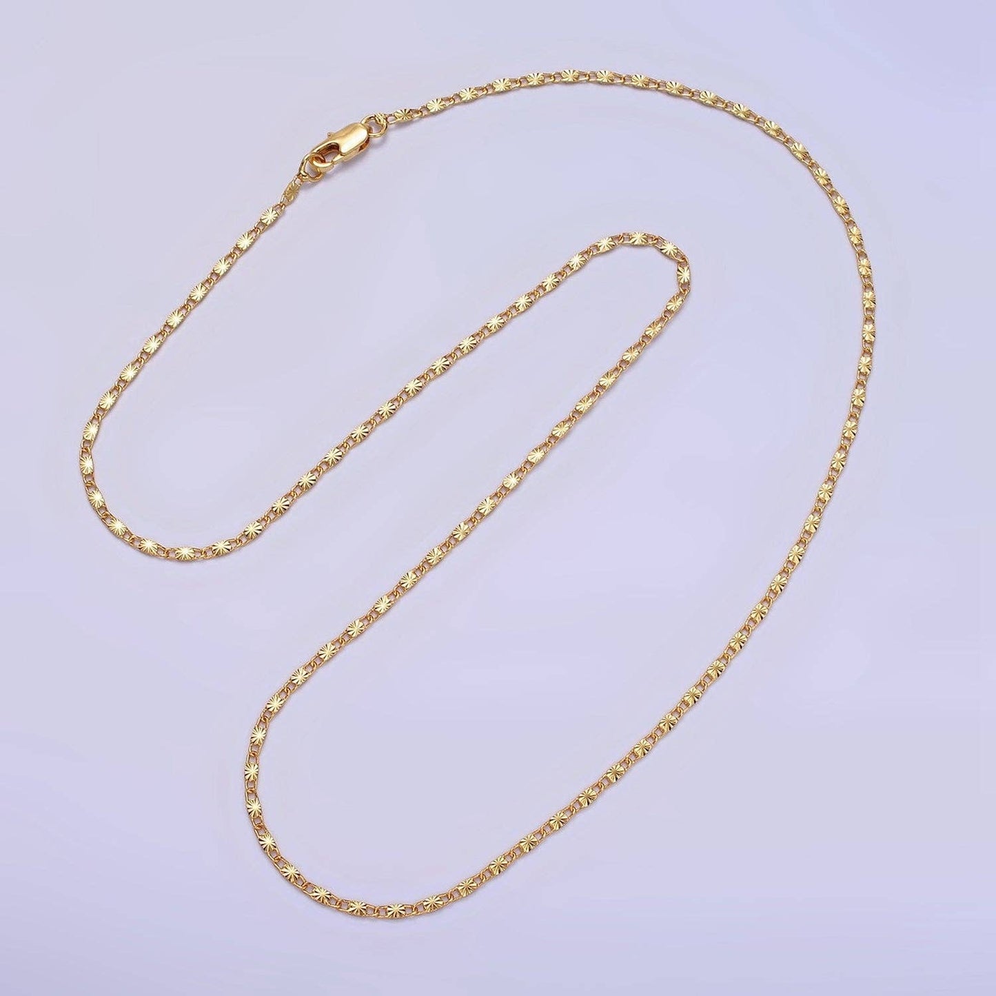 18"/20"Gold Filled 1.5mm Sunburst Unique Link Chain Necklace: 17.75 inch