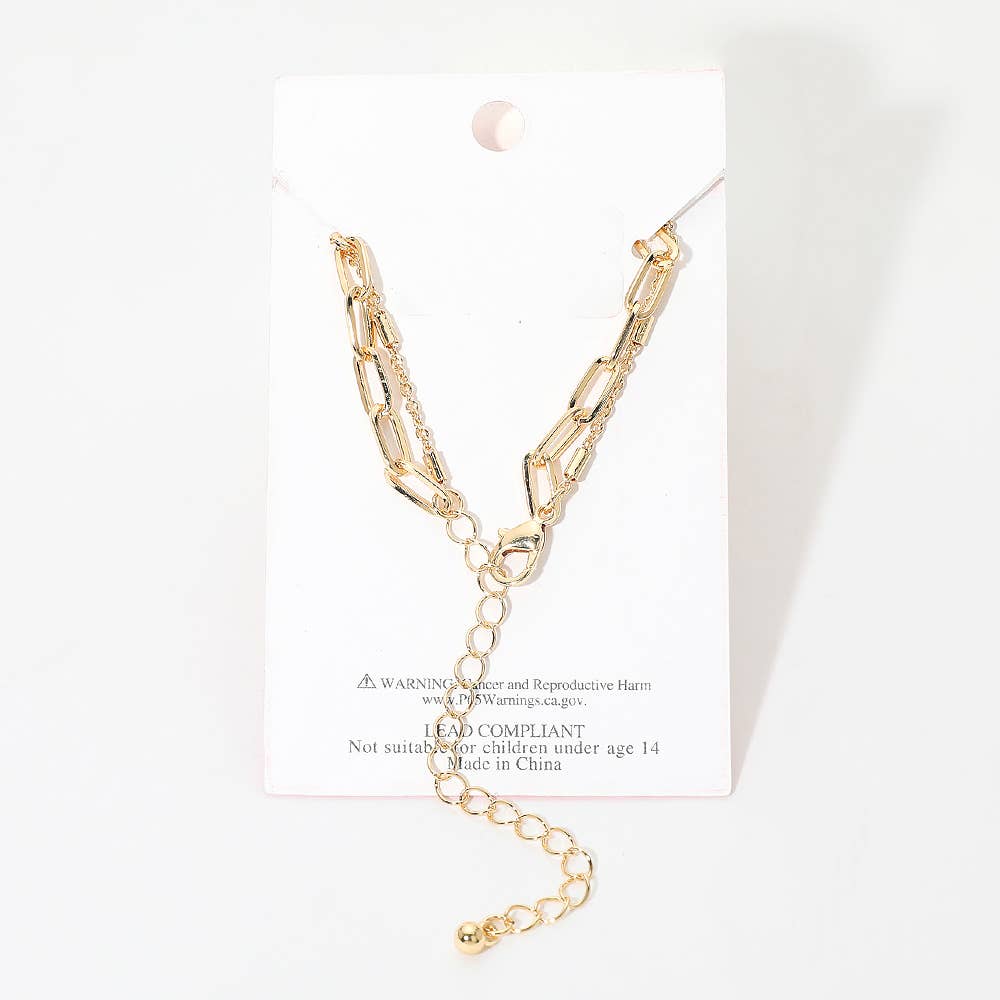 Gold Dipped Bar Paperclip Layered Chain Anklet: Gold