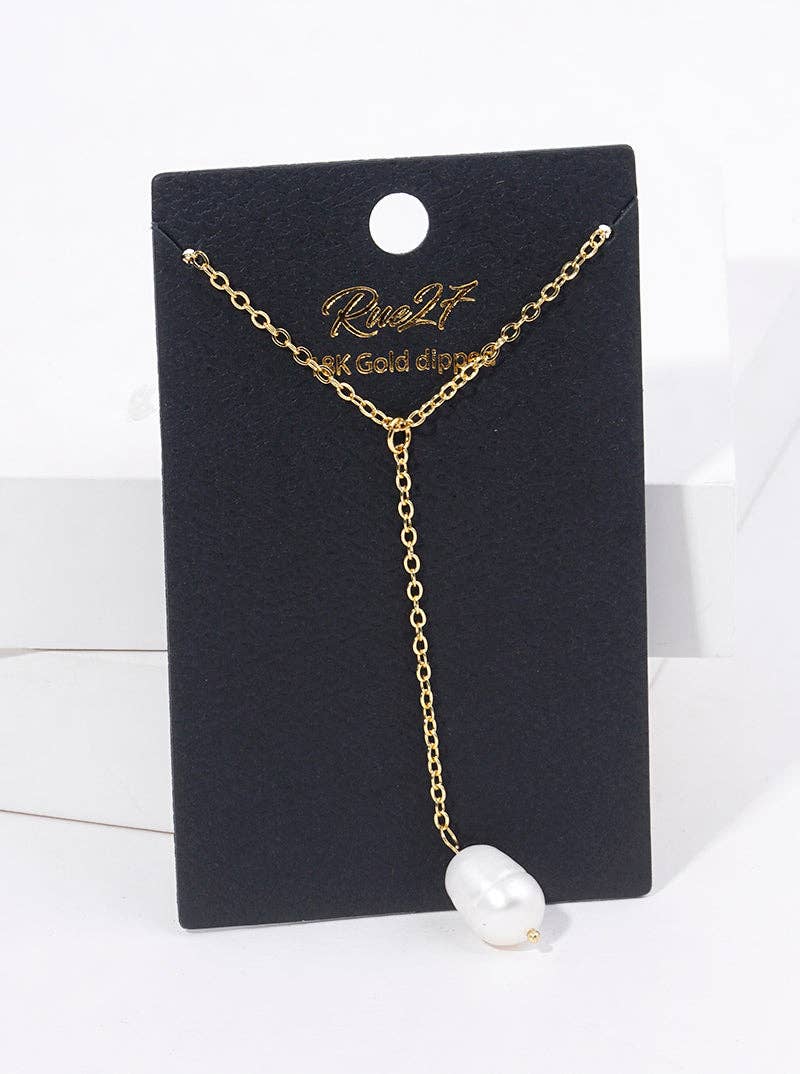 18K Gold Dipped Freshwater Pearl Drop Lariat Necklace: Gold
