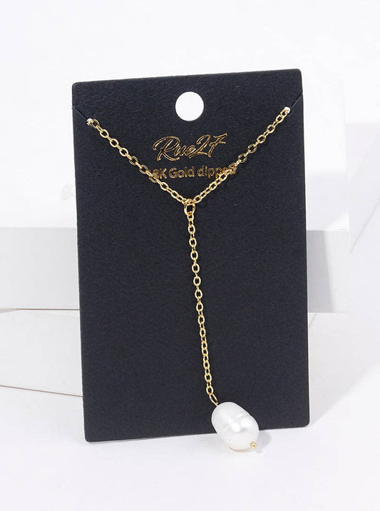 18K Gold Dipped Freshwater Pearl Drop Lariat Necklace: Gold