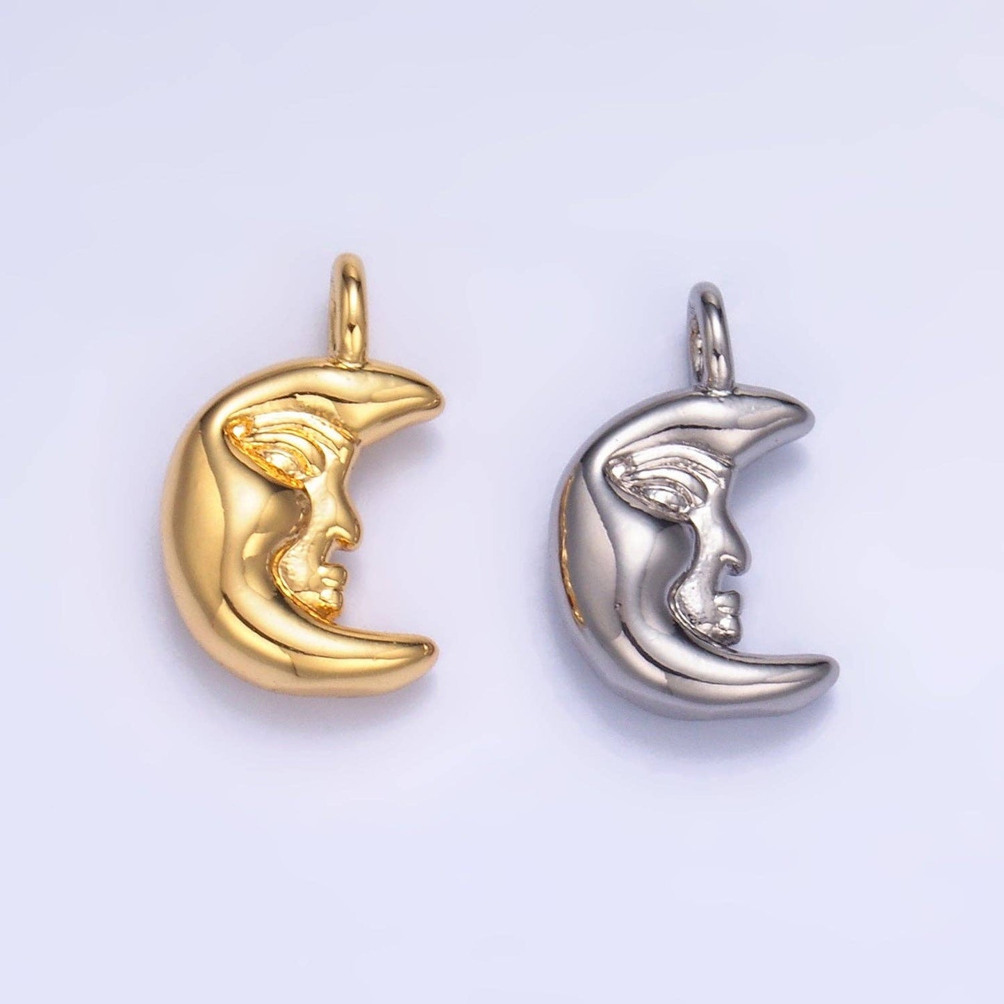 24K Gold Filled 12.5mm Celestial Crescent Moon Face Charm in Gold & Silver | W833: Gold