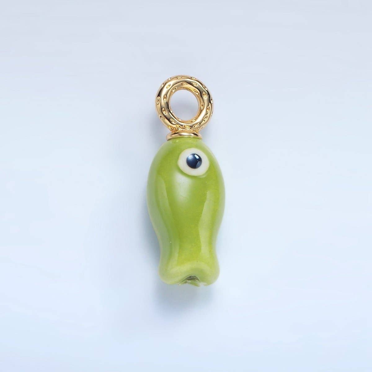24K Gold Filled 30mm Enamel Fish Sea Animal Ceramic Drop Charm | X794 - X801: Blue
