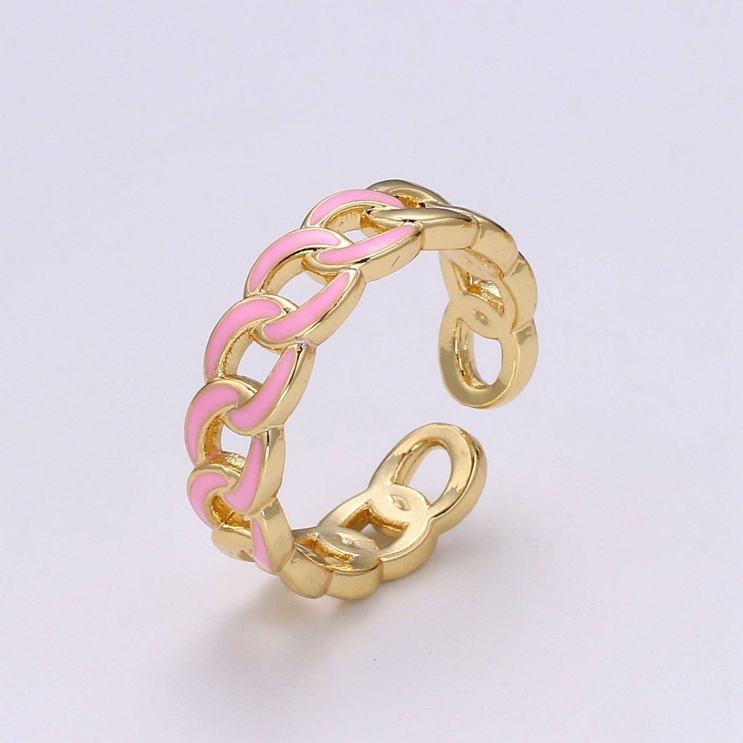 1x Enamel Gold Curb Chain Ring, Statement Ring, Chunky Link Chain Ring, Stackable Ring Thick Gold Ring Open Gold Ring gift for her: White