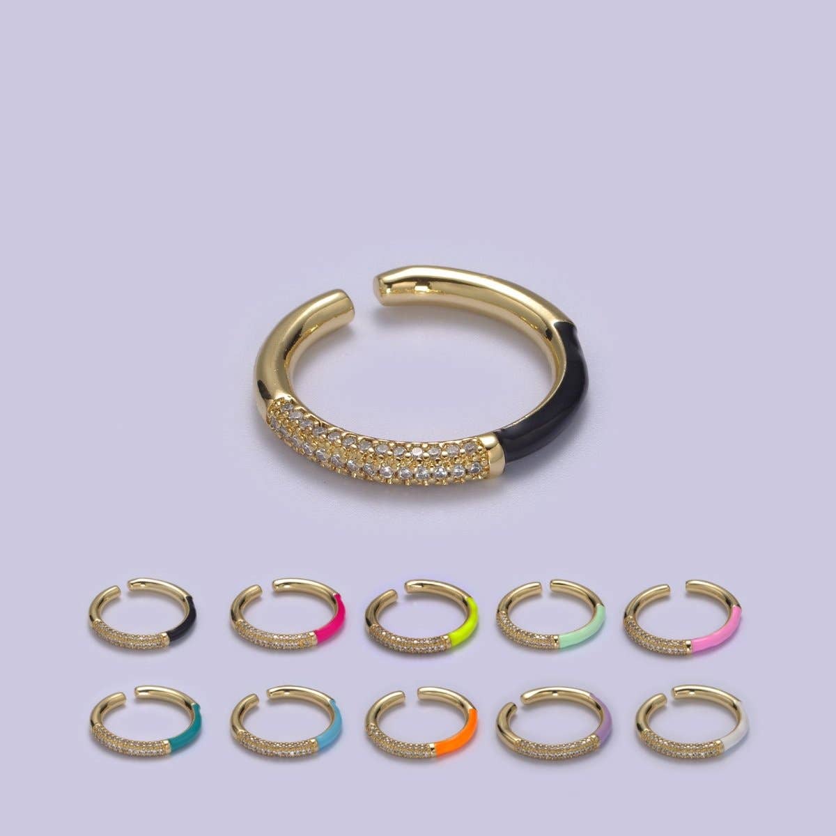 Colorful Enamel Adjustable Ring, 14K Gold Filled CZ Fusion Stacking Ring, Adjustable Ring, Fashion Enamel Jewelry S-170 ~ S-179: Hot Pink