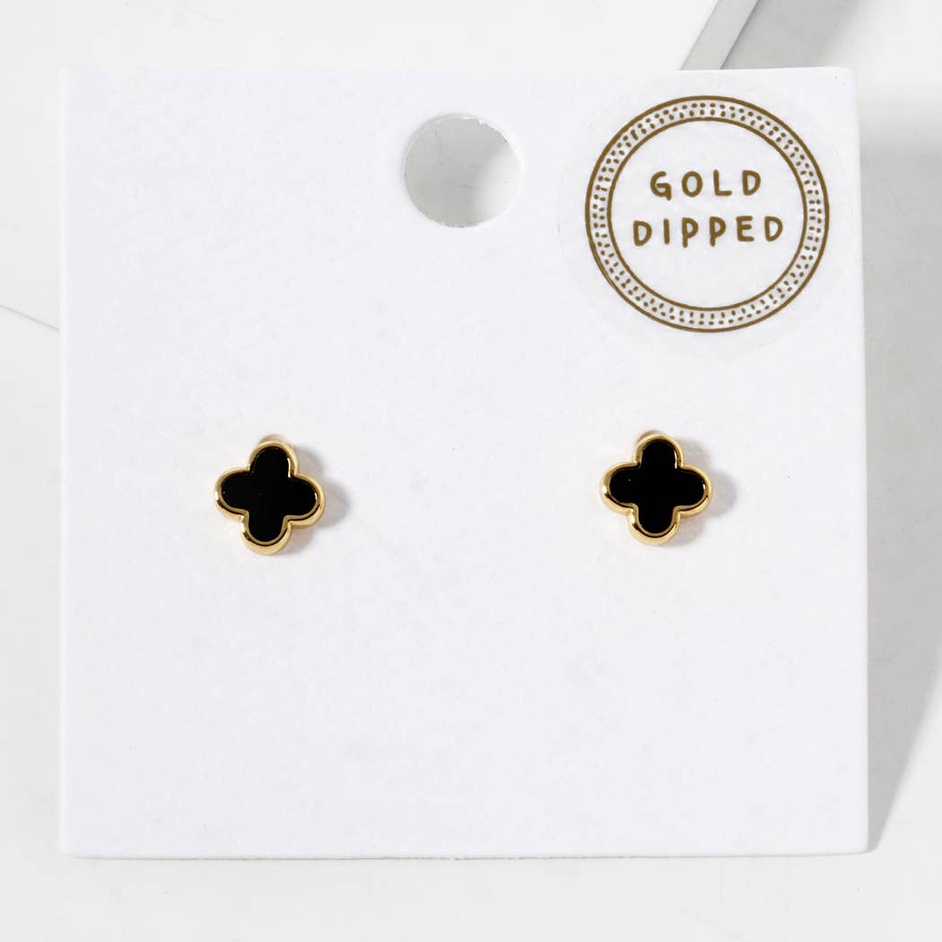 Gold-Dipped Clover Post Earrings: GBK / ONE SIZE
