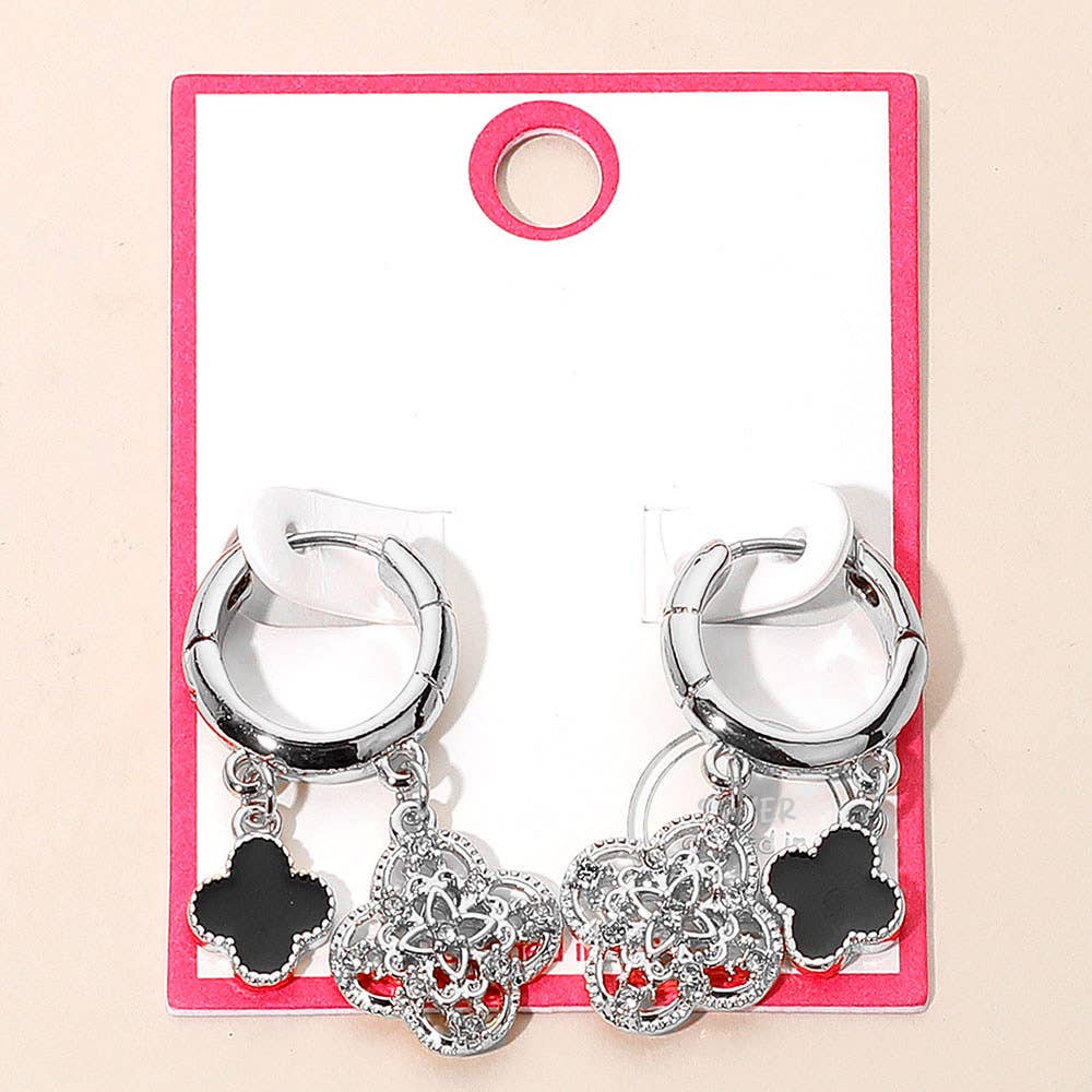 Gold Dipped Quatrefoil Huggie Hoop Earrings: Gold,Red