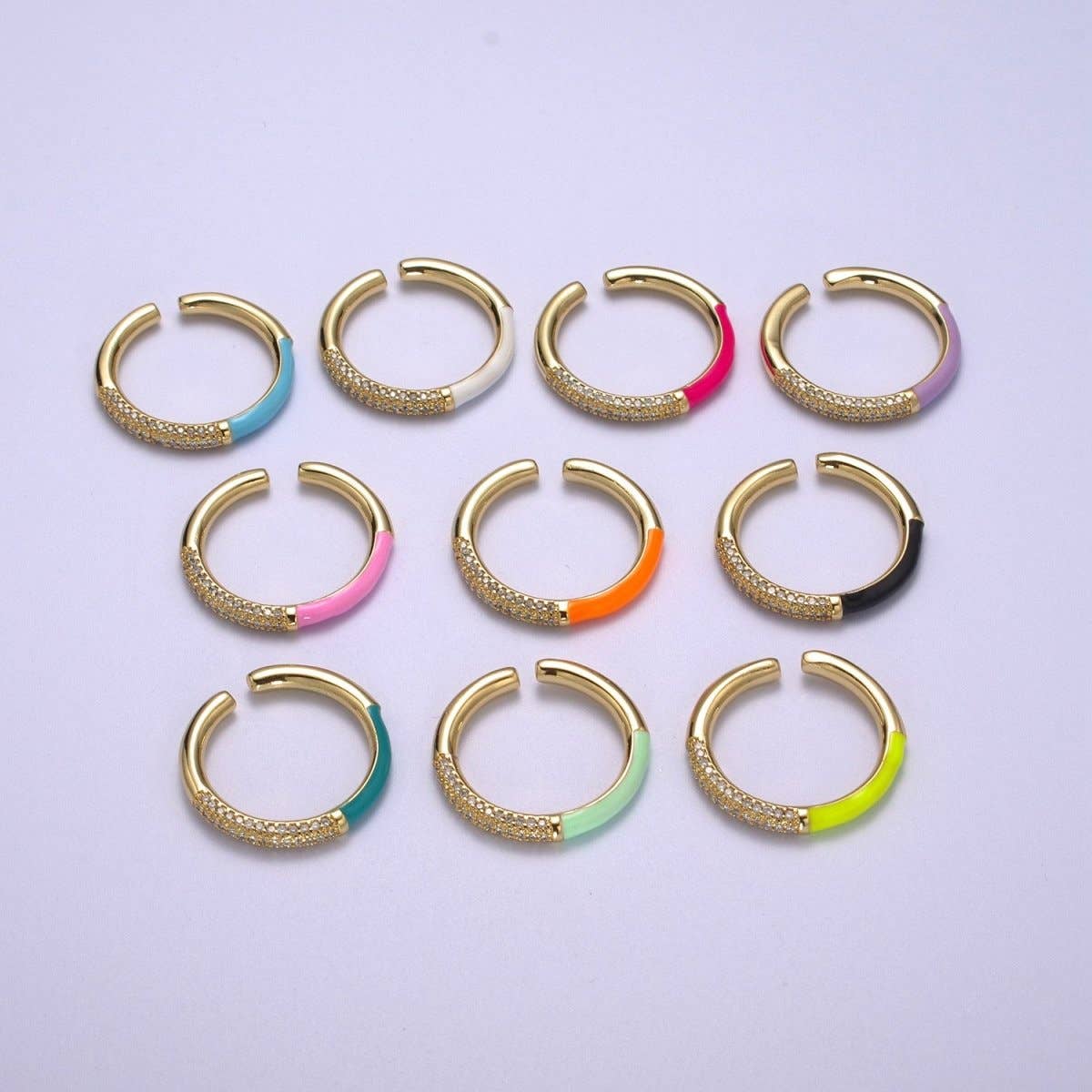 Colorful Enamel Adjustable Ring, 14K Gold Filled CZ Fusion Stacking Ring, Adjustable Ring, Fashion Enamel Jewelry S-170 ~ S-179: Hot Pink