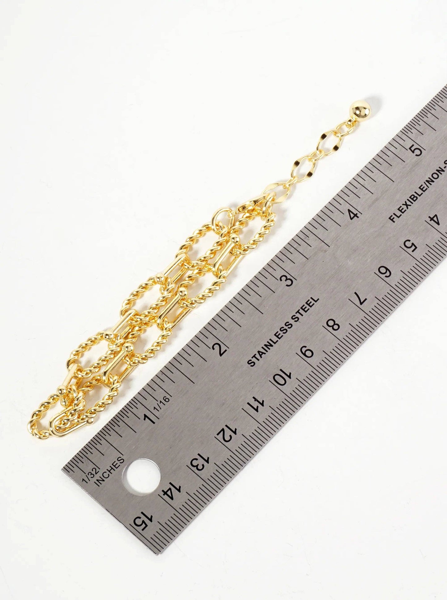 18K-Gold-Dipped Rope-Texture Polished Brass 16-11mm Chain Bracelet: Gold