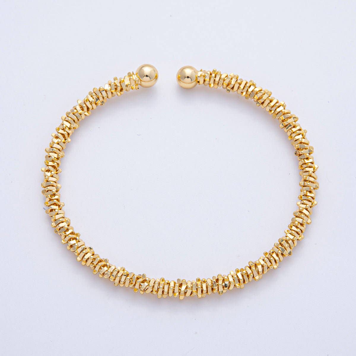 18K Gold Filled 5mm Nugget Rondelle Geometric Textured Cuff Bracelet | WA-3860