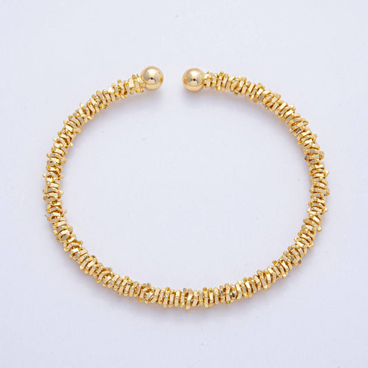18K Gold Filled 5mm Nugget Rondelle Geometric Textured Cuff Bracelet | WA-3860