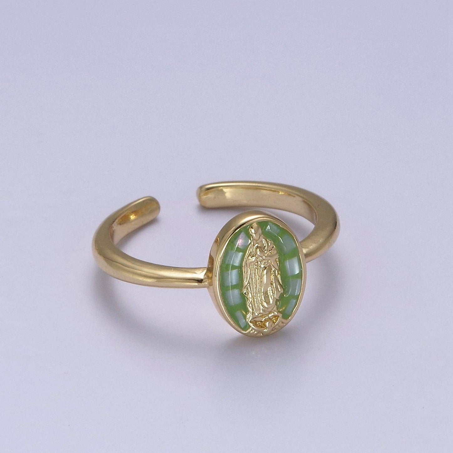 Gold Virgin Mary Ring | Religious Jewelry | Lady Guadalupe R: White