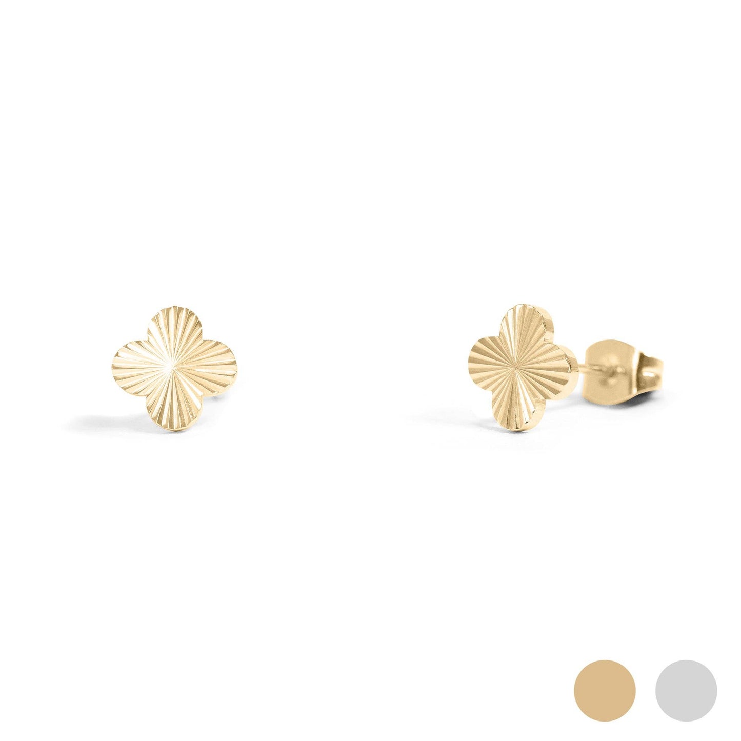 18K Gold PVD Stainless Steel Clover Stud Earrings: Stainless