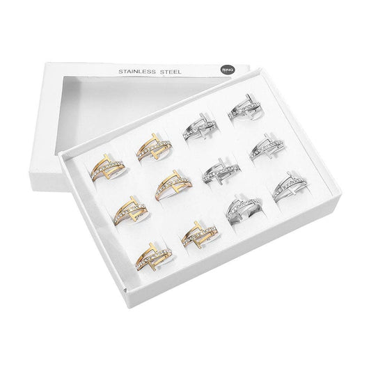12PCS - Stainless Steel Rhinestone Pave T Tip Wrap Rings