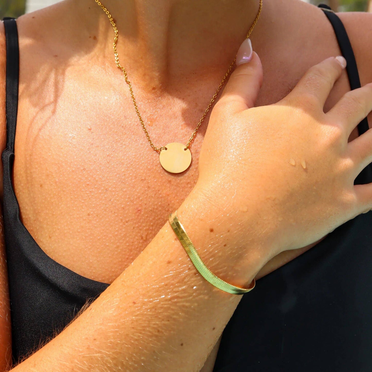 18K Gold Herringbone Chain Bracelet: 7" / 3mm