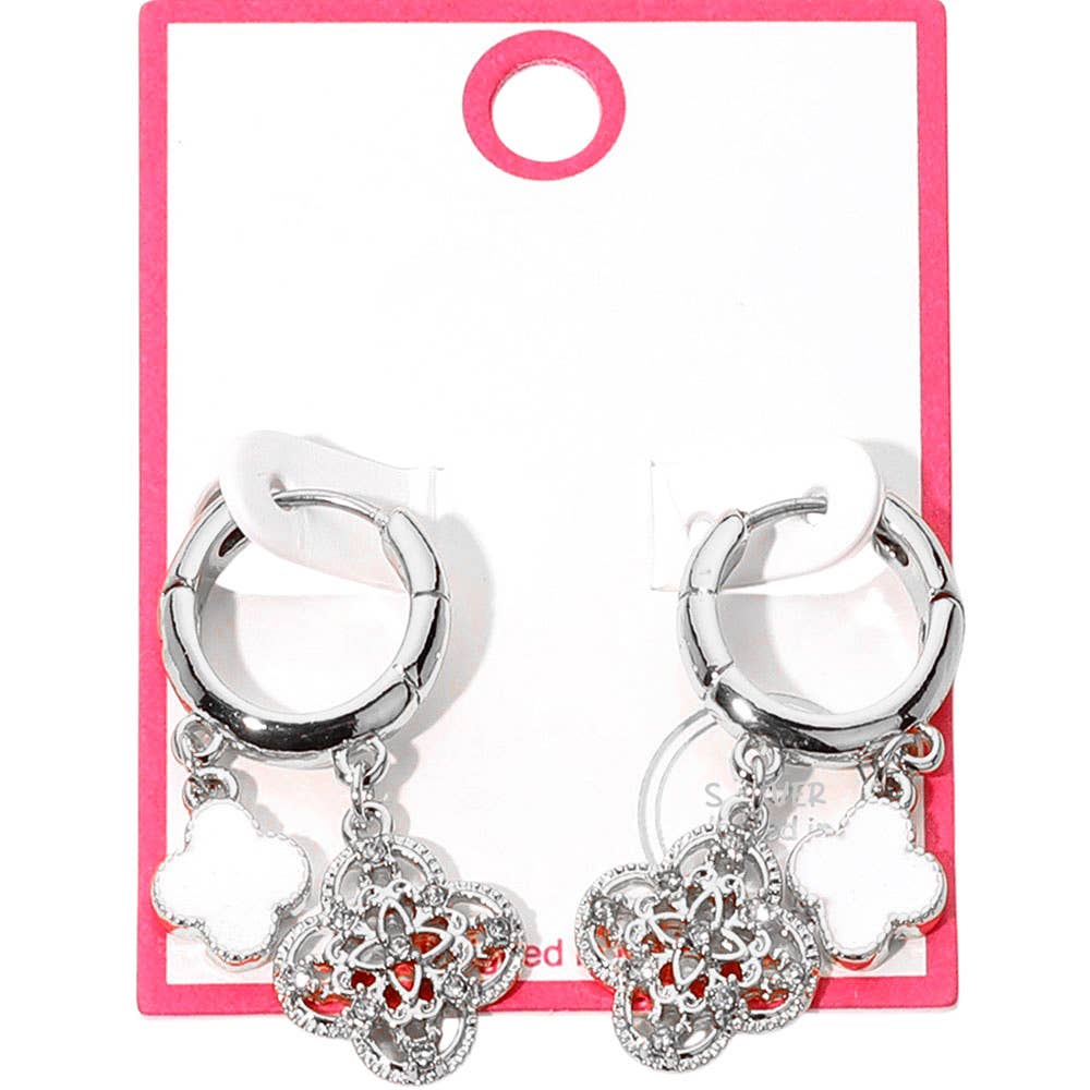 Gold Dipped Quatrefoil Huggie Hoop Earrings: Gold,Red