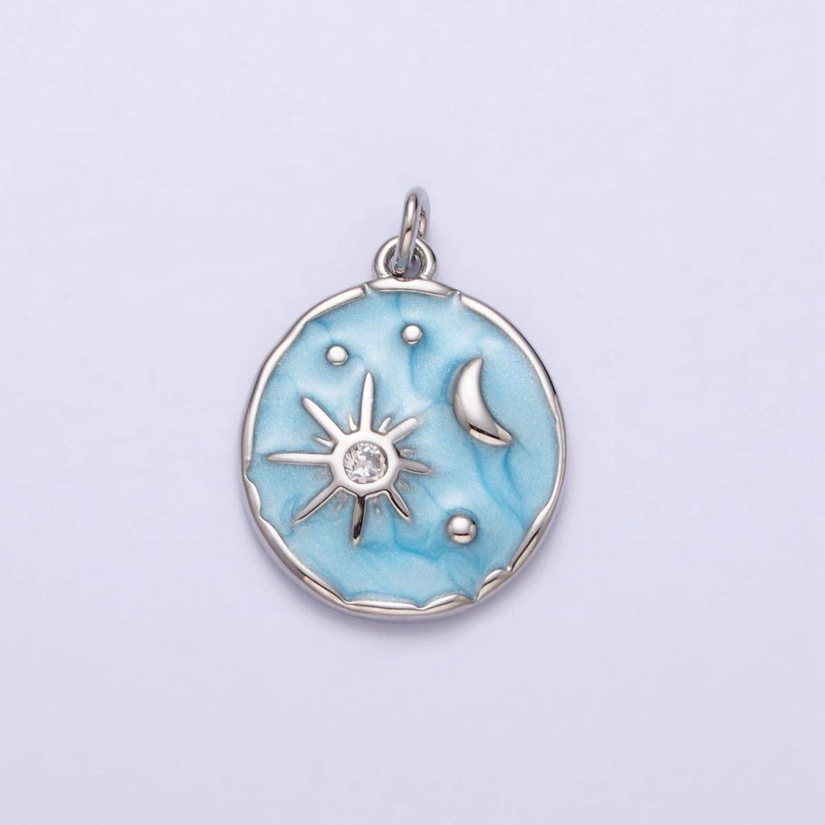 16K Gold Filled Celestial Sun Star Crescent Moon White, Blue, Pink Sparkly Enamel Round Stamped Charm in Gold & Silver | AC1356 - AC1361: Gold / Pink