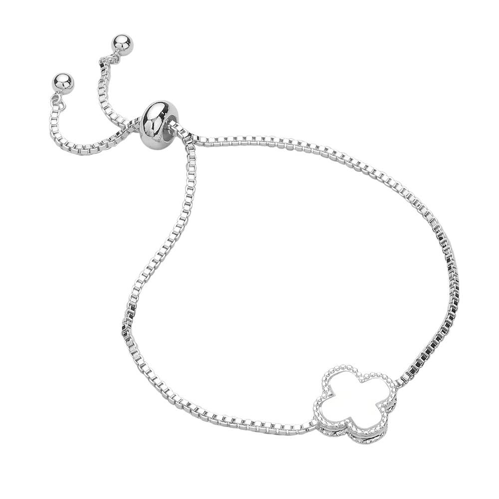 Natural Stone Quatrefoil Cluster Pointed Adjustable Bracelet: Green