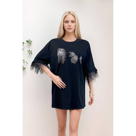 Fireworks Graphic Embellished Tunic Top: BLACK / ONE SIZE