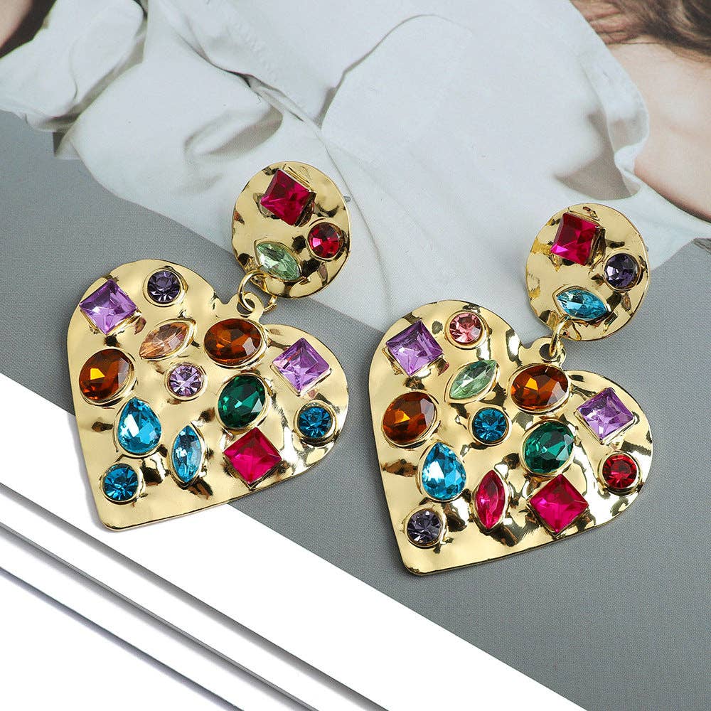 Heart Rhinestone Alloy Earrings E5657: Multi
