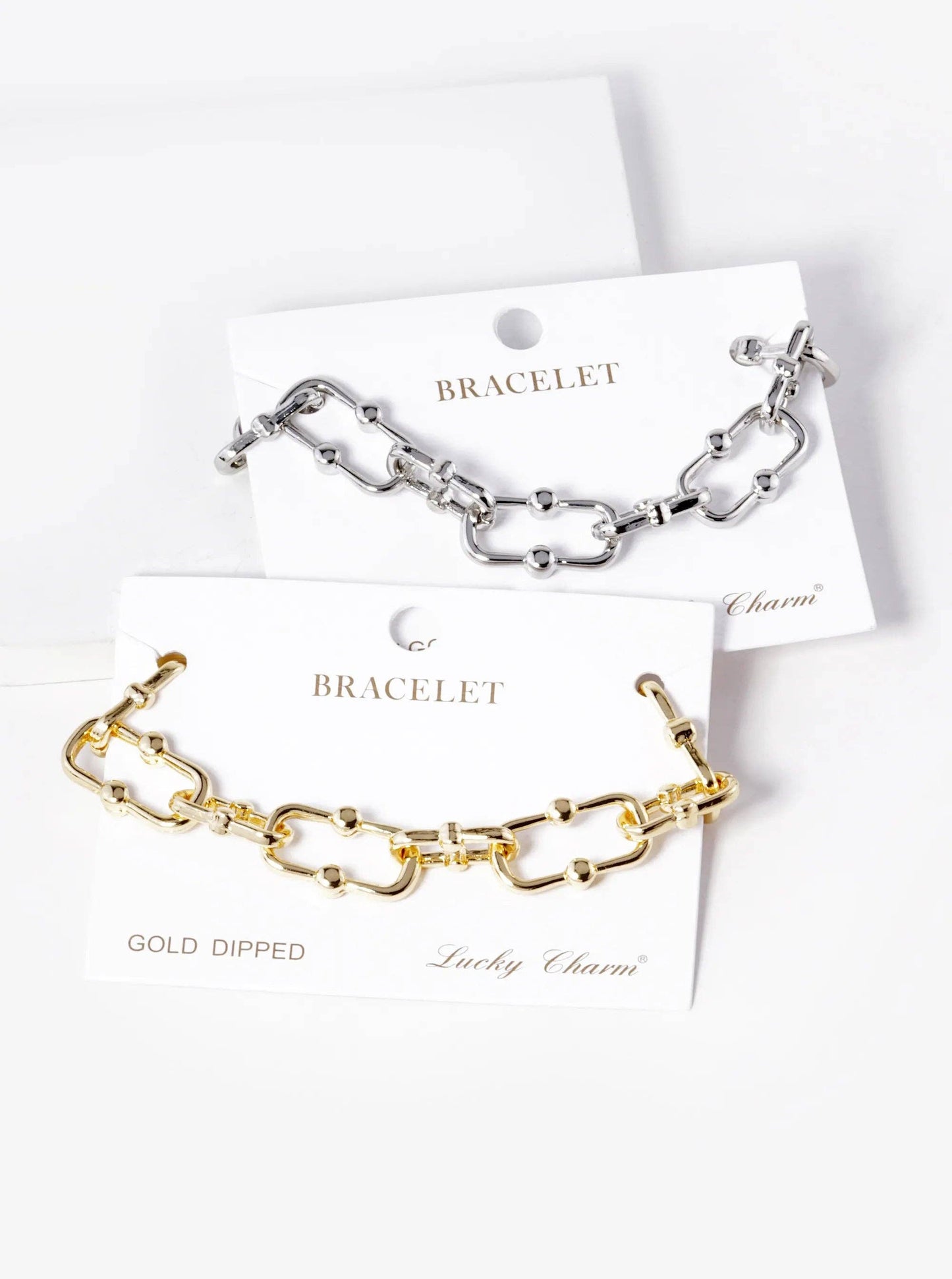 White Gold Dipped Brass Link Chain Bracelet: Gold