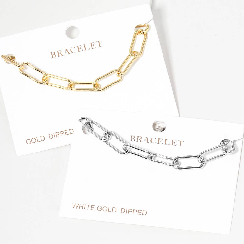Gold Dipped Paperclip Chain Link Bracelet: Silver