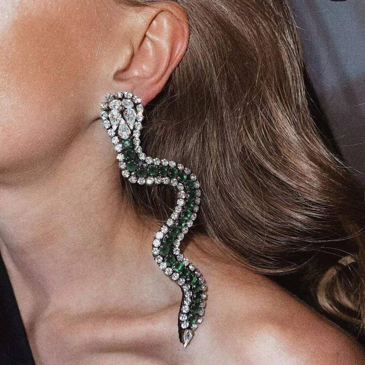 Snake Rhinestone Earrings E5672: Gold