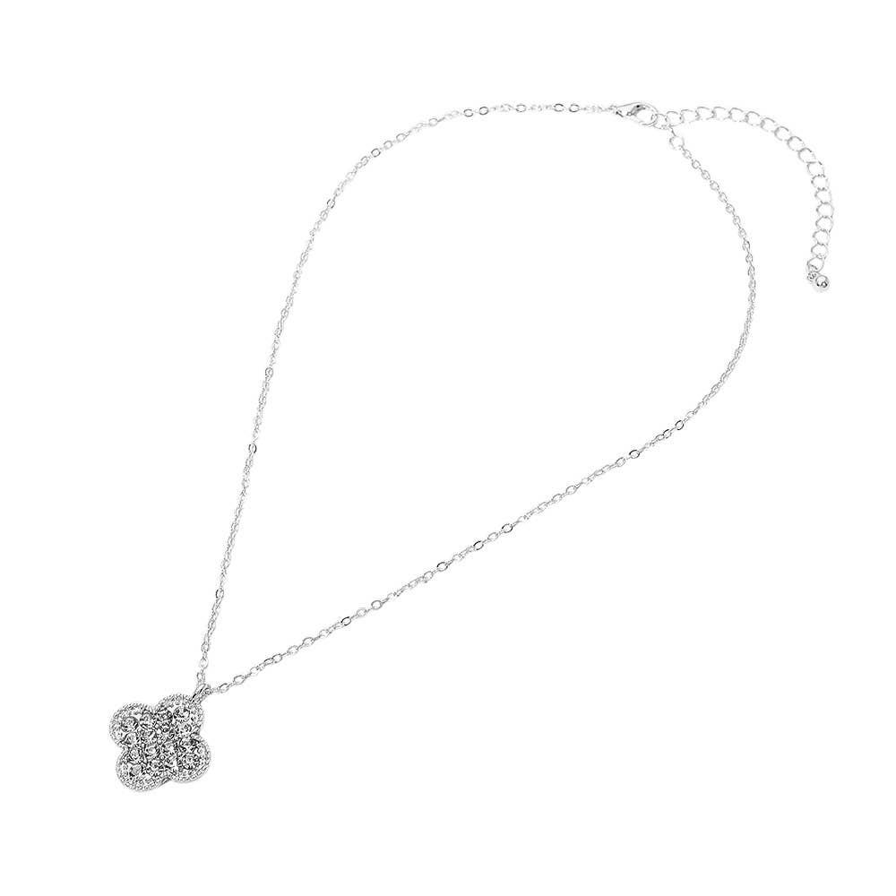 Gold Dipped Stone Pave Quatrefoil Pendant Necklace: Clear,Gold