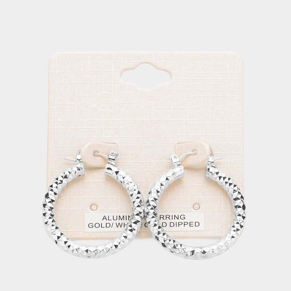 1.25" Gold Dipped Textured Aluminum Pin Catch Hoop Earrings: Gold