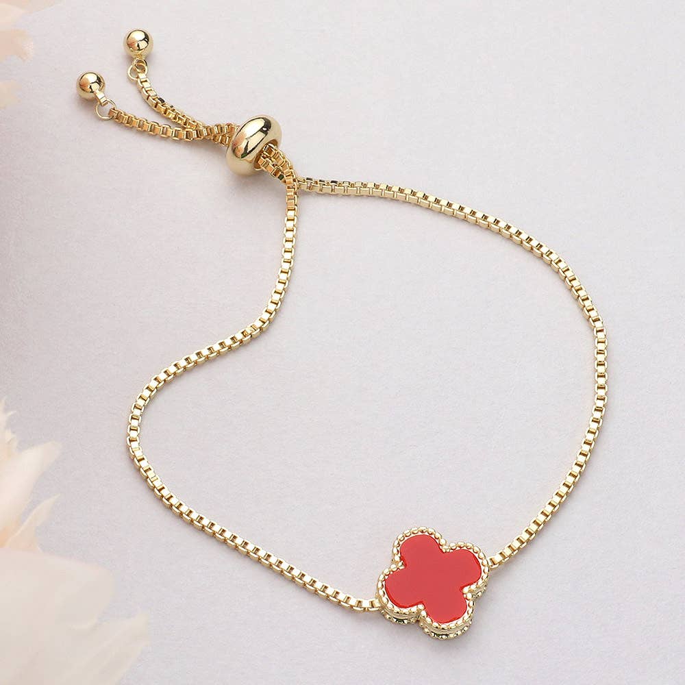 Natural Stone Quatrefoil Cluster Pointed Adjustable Bracelet: Tq