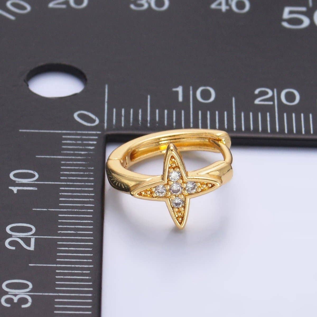 24K Gold Filled Celestial Star Micro Paved CZ Huggie Earrings | AD010