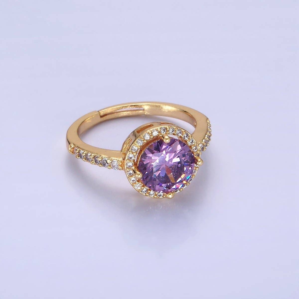 24K Gold Filled Clear, Purple, Pink, Black, Red Solitaire CZ Micro Paved Ring | O1368 - O1372: Black