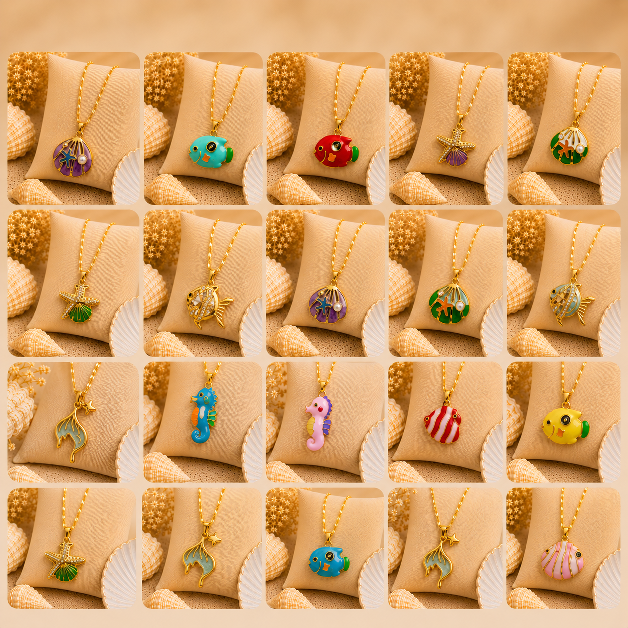 Ocean Treasures Necklace – Gold Plated & Stainless Steel: MIX OF SET 18