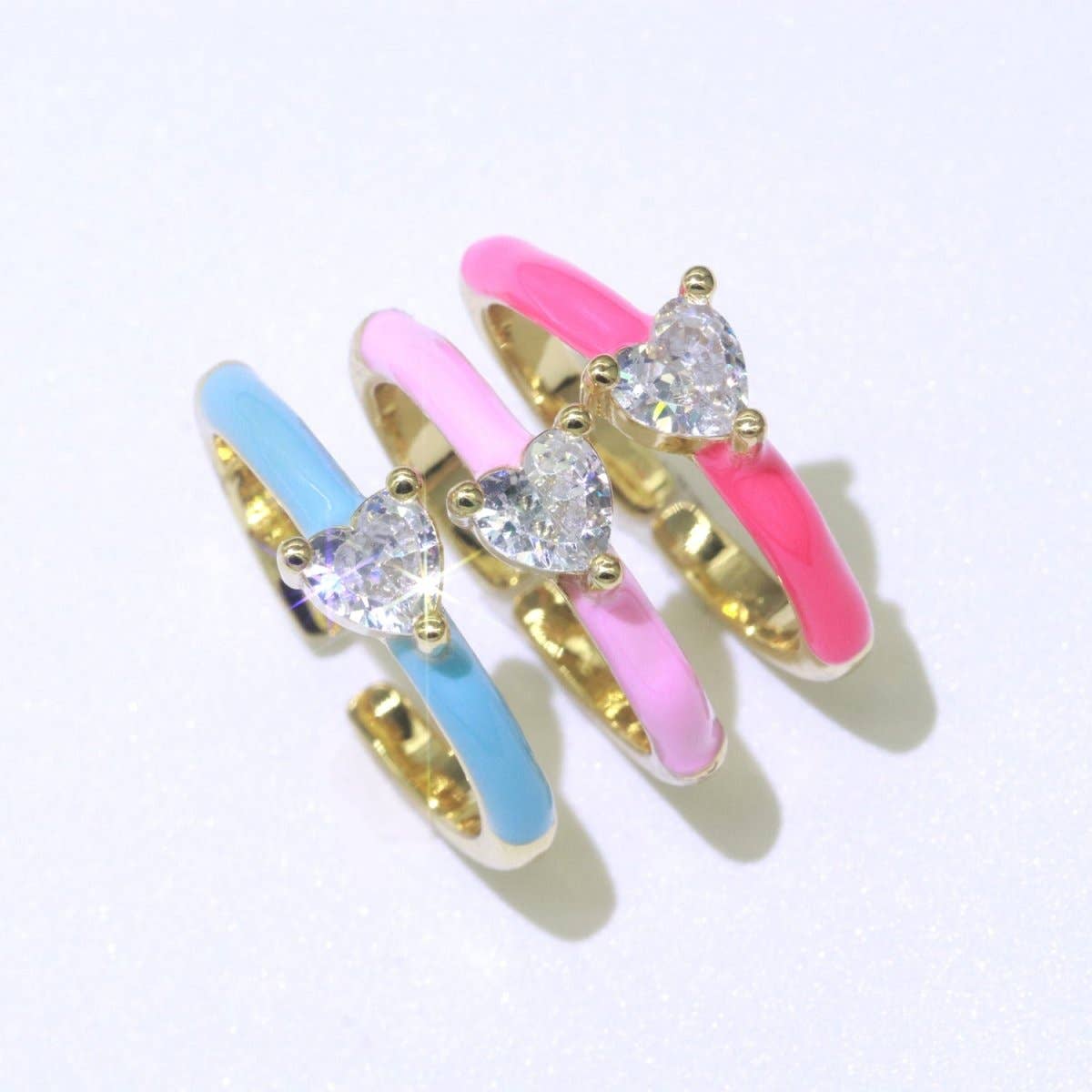 Heart Cz Ring Adjustable Gold Ring, Colorful Pastel Enamel Ring, Stackable Ring Black White Pink blue Green Ring for Women O-910~O-919: Black