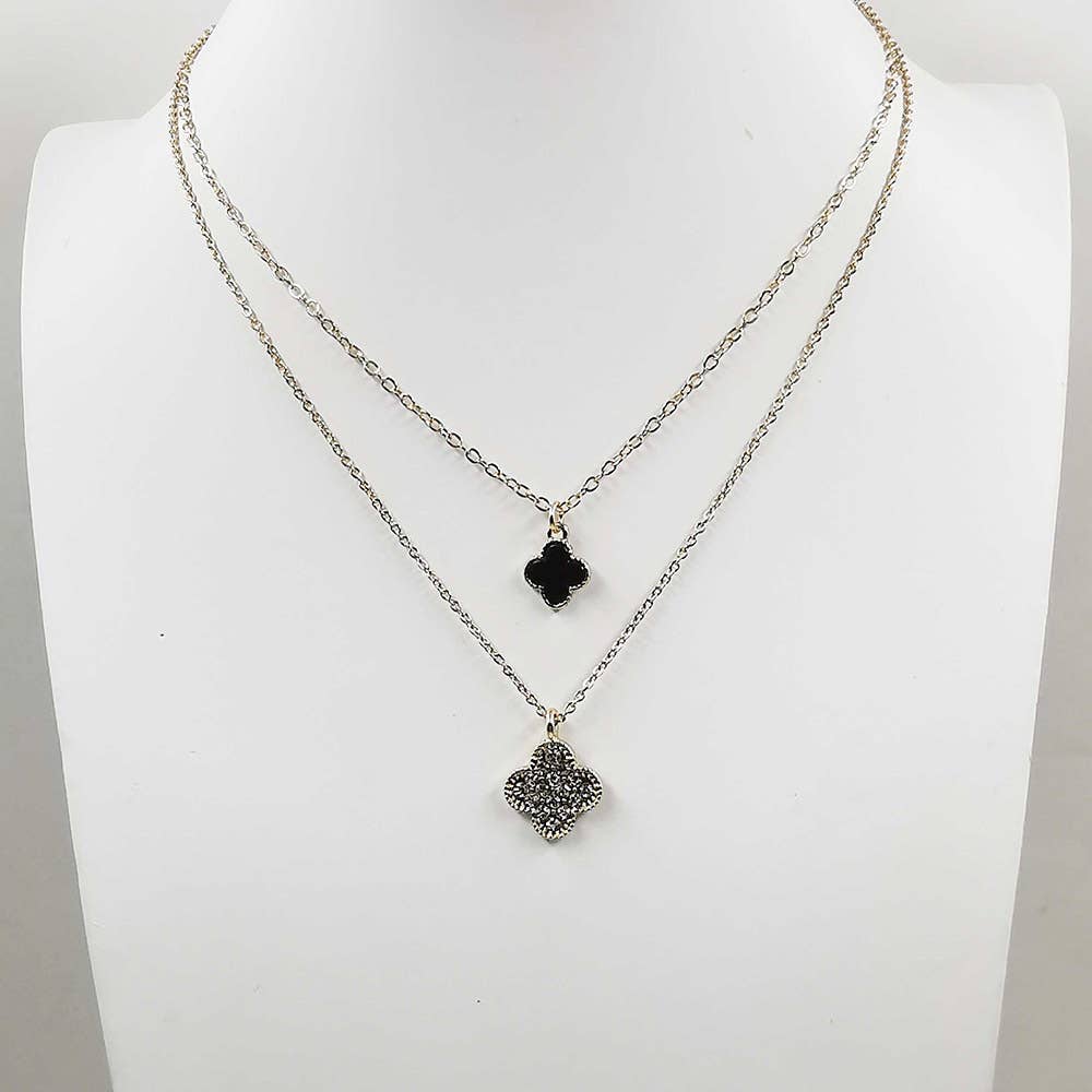 Gold Dipped Double Quatrefoil Pendant Layered Necklace: Gold,Red