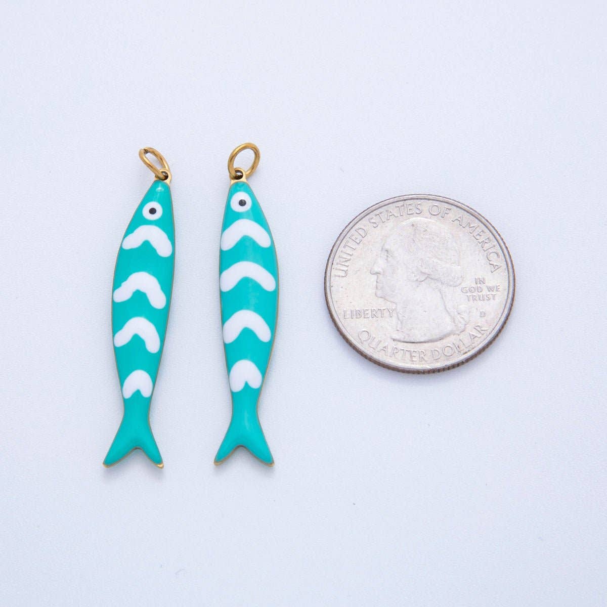 Stainless Steel Pink, Blue White-Lined Fish Sea 3D Multidimensional Charm | AF391 AF392: Blue