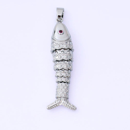 24K Gold Filled 43mm Fuchsia CZ Dotted Sardine Fish Multidimensional Charm in Gold & Silver | AA1620: SILVER