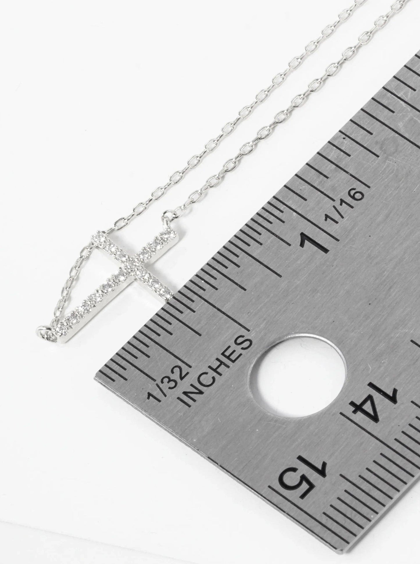White Gold Dipped Cubic Zirconia Pave Sideways Cross Pendant Necklace: Gold