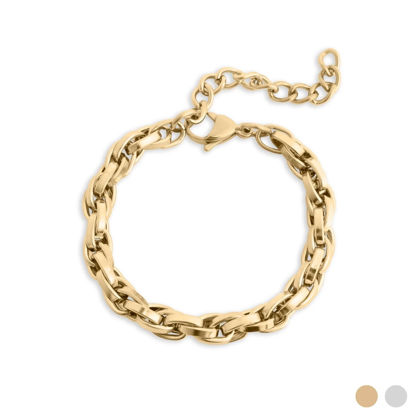 18K Gold PVD Stainless Steel Double Oval Chain Bracelet: Gold
