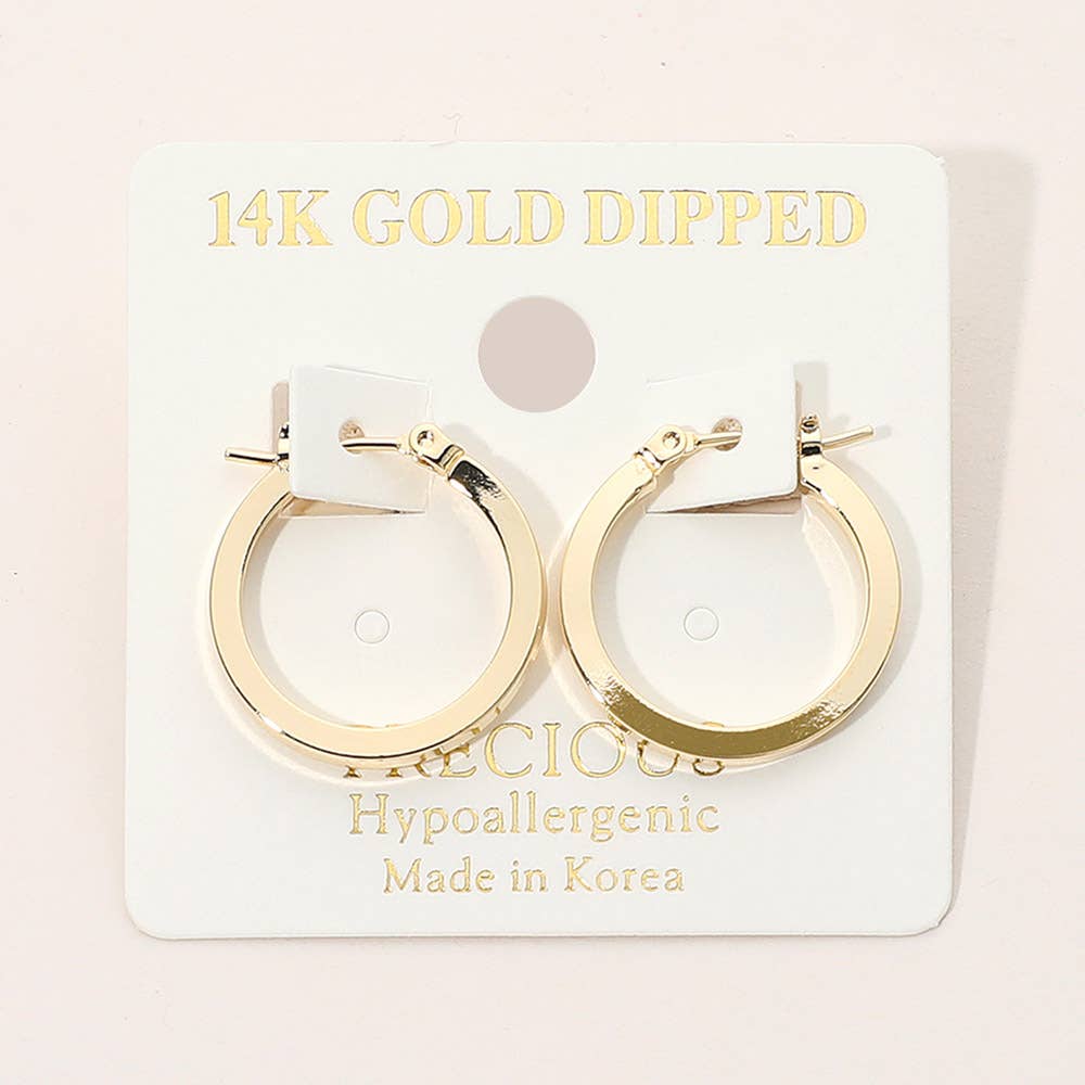 14K Gold Dipped Hypoallergenic Polished Pin Catch Hoop Earrings: Gold